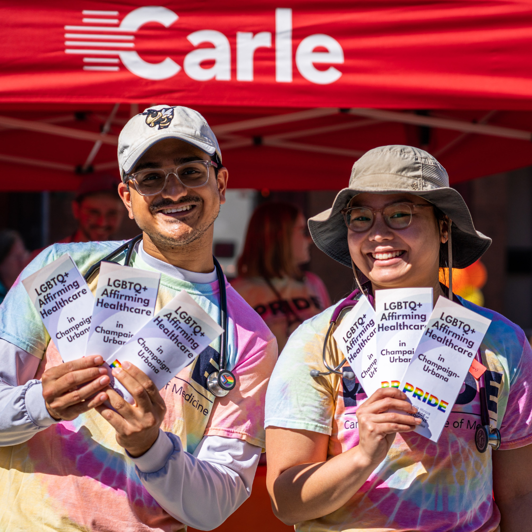 Carle Illinois Students discussed LGBTQ+ Affirming Healthcare at the 2022 Urbana Pride festival, inviting festival goers to stop by the Carle booth for a free health screening.